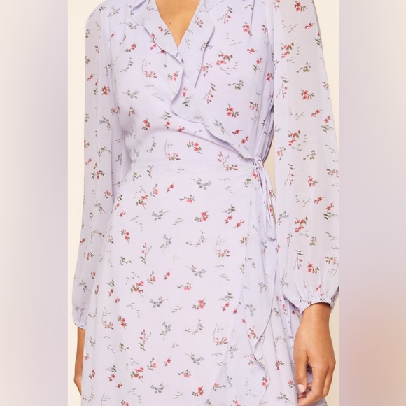 Sugar Lips Love Bird Lavender Floral Print Midi Wrap Dress - Small - Picture 5 of 15
